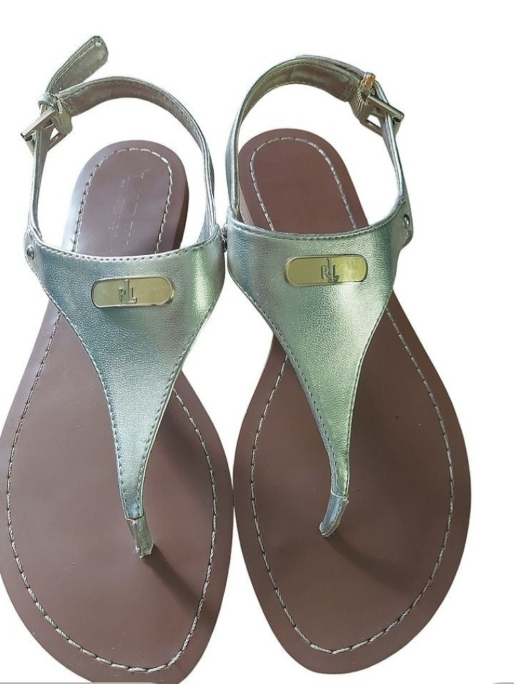 Ralph Lauren Metallic Gold T-Strap Sandals - Women's